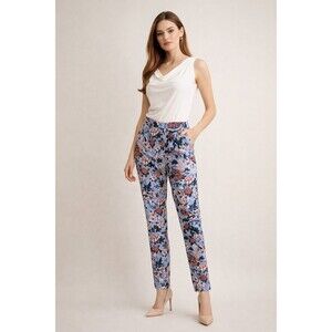 NWT Pearl by Lela Rose Erin Pants Floral Printed Crepe Straight Leg Trouser 10